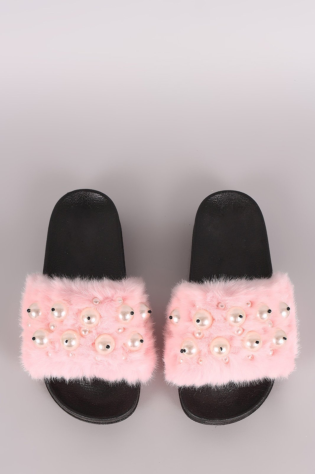 Faux Pearl Embellished Fur Slide Sandals - NoveltyOne