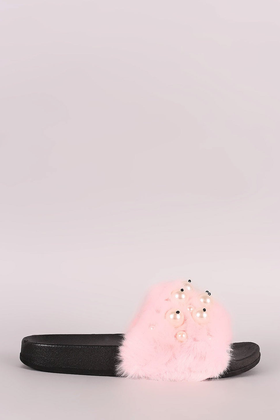 Faux Pearl Embellished Fur Slide Sandals - NoveltyOne