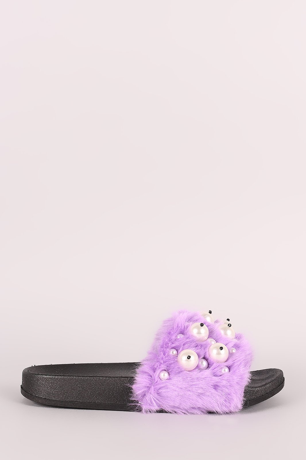 Faux Pearl Embellished Fur Slide Sandals - NoveltyOne