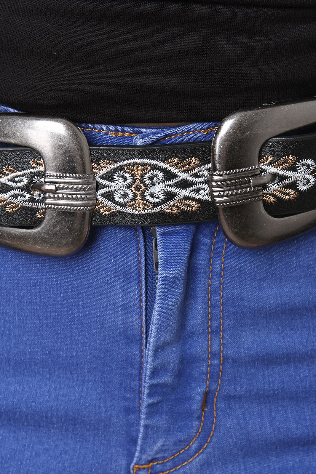 Vegan Leather Embroidered Swirls Belt