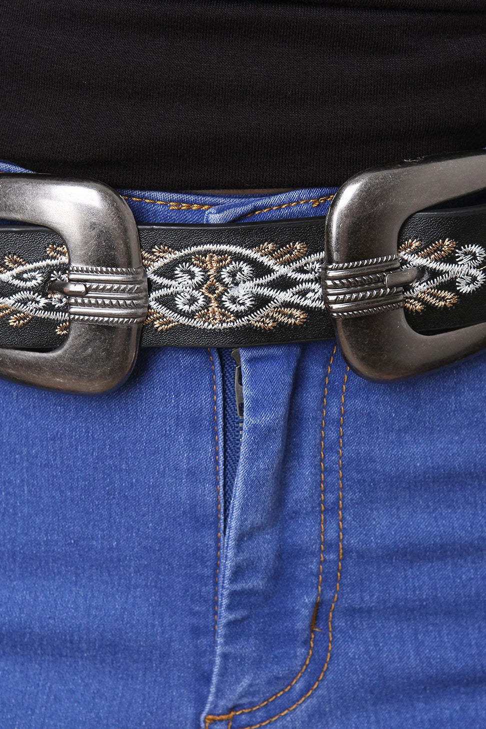Vegan Leather Embroidered Swirls Belt