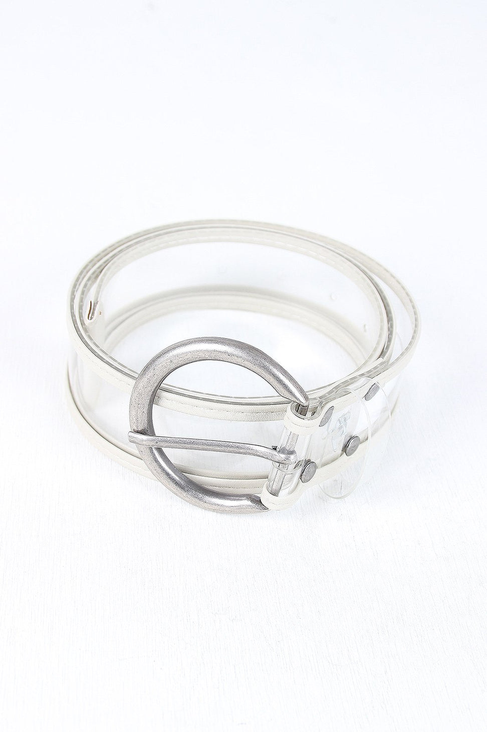 Round Buckle Color Trimmed Clear Belt