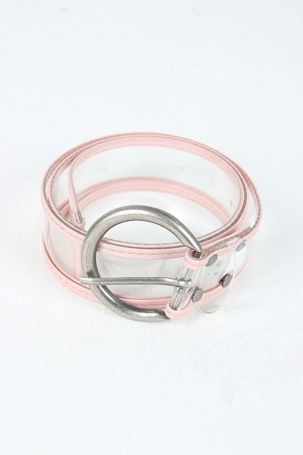 Round Buckle Color Trimmed Clear Belt