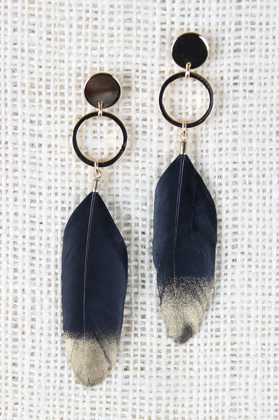 Linked Circle Metallic Feather Earring - NoveltyOne