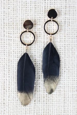 Linked Circle Metallic Feather Earring - NoveltyOne
