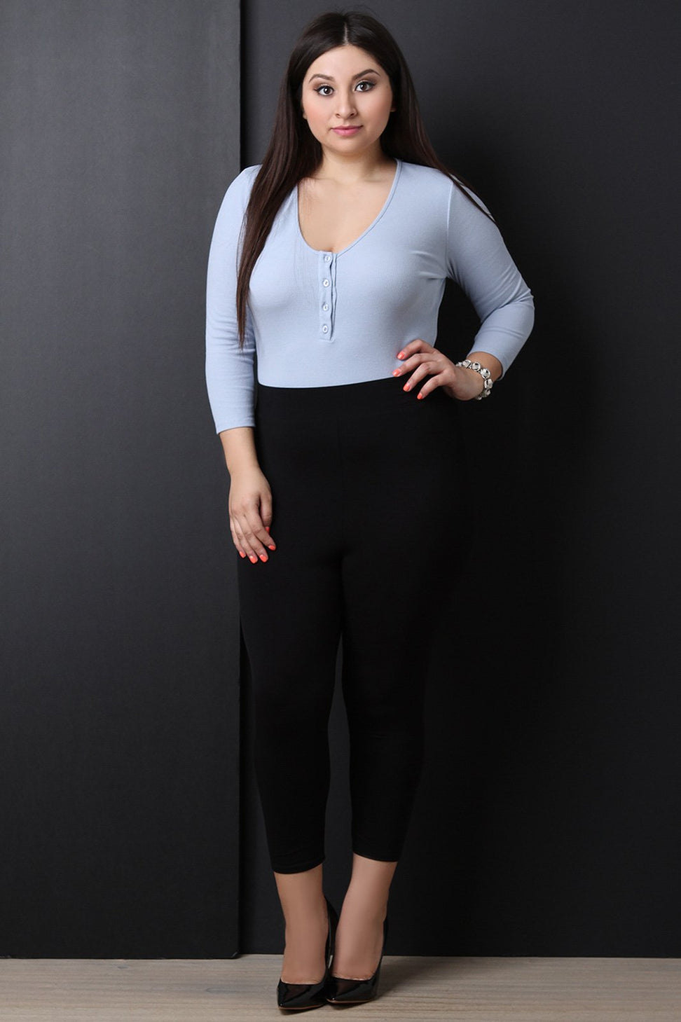 Ribbed Knit Button Up Bodysuit