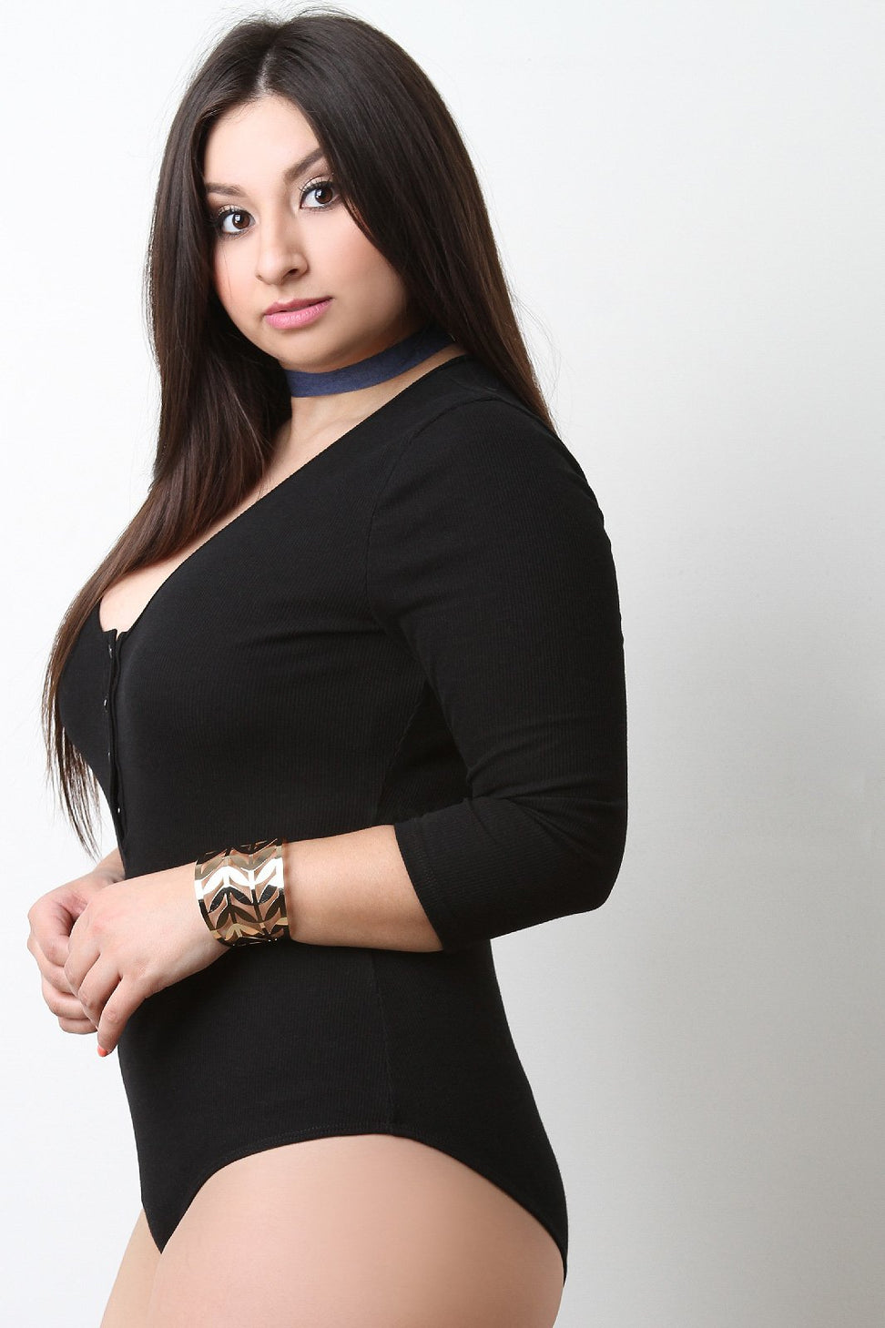 Ribbed Knit Button Up Bodysuit