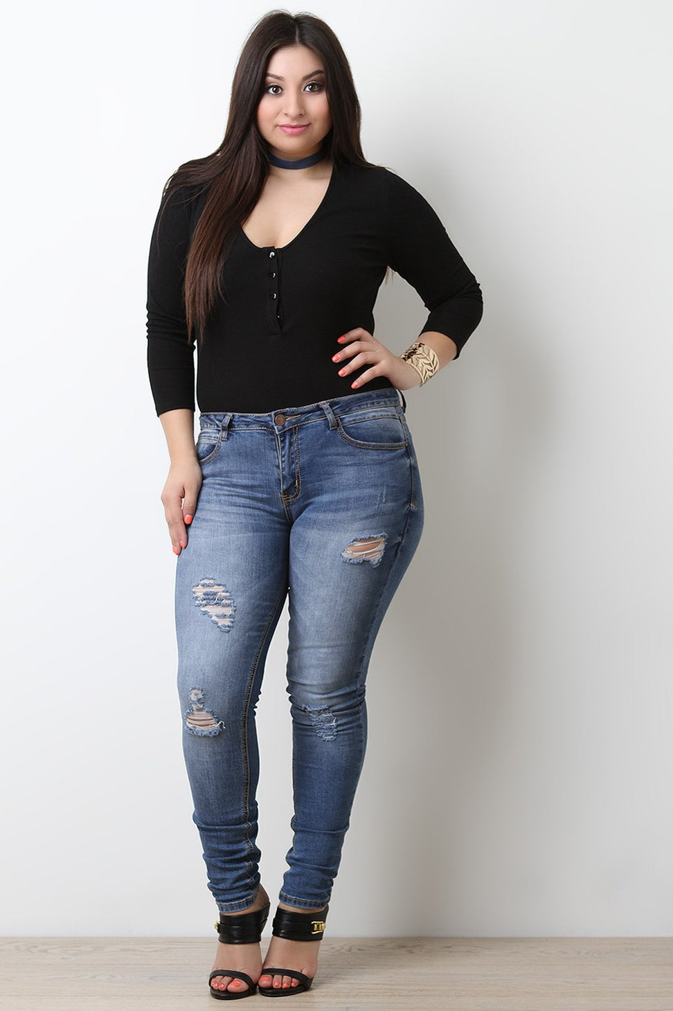 Ribbed Knit Button Up Bodysuit