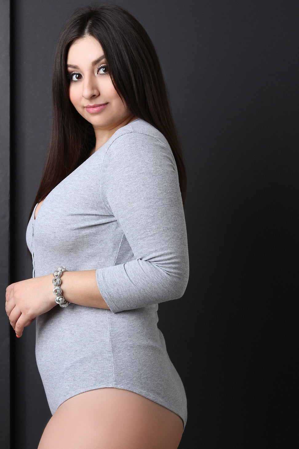 Ribbed Knit Button Up Bodysuit