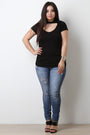 Keyhole Yoke Short Sleeves Ruched Top