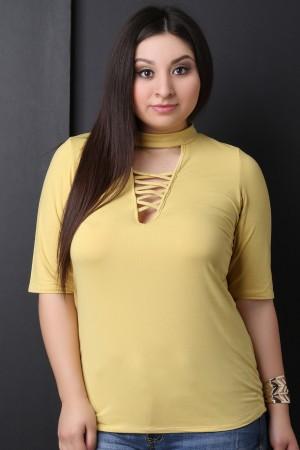 Mock Neck Crisscross Keyhole Elbow Sleeves Top - NoveltyOne