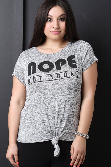 Graphic Print Knotted Marled Knit Short Sleeves Top