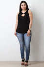 Keyhole-Front Ruched Sleeveless Top