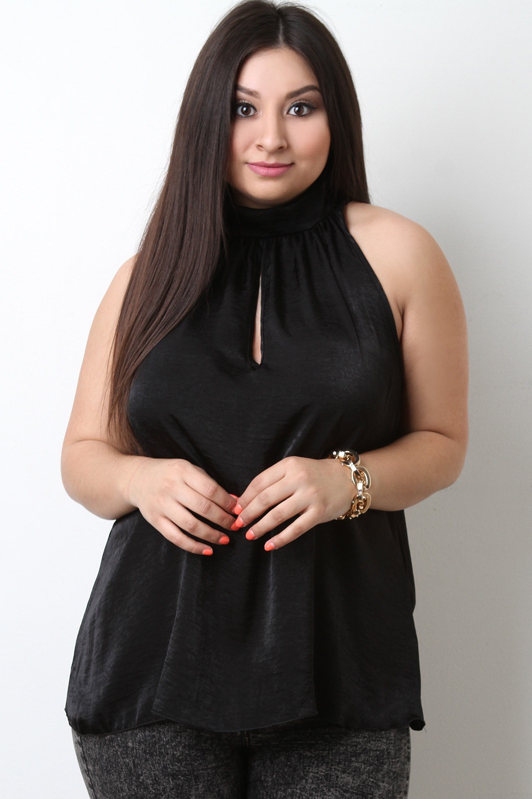 Satin Mock Neck Trapeze Top