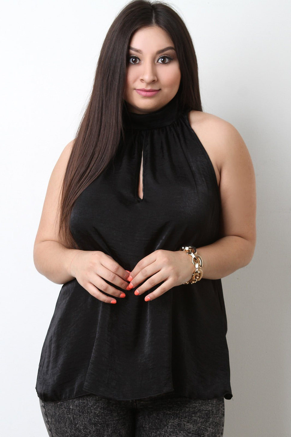 Satin Mock Neck Trapeze Top