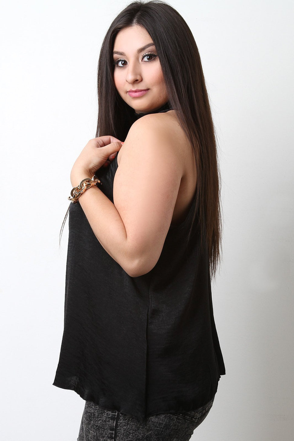 Satin Mock Neck Trapeze Top