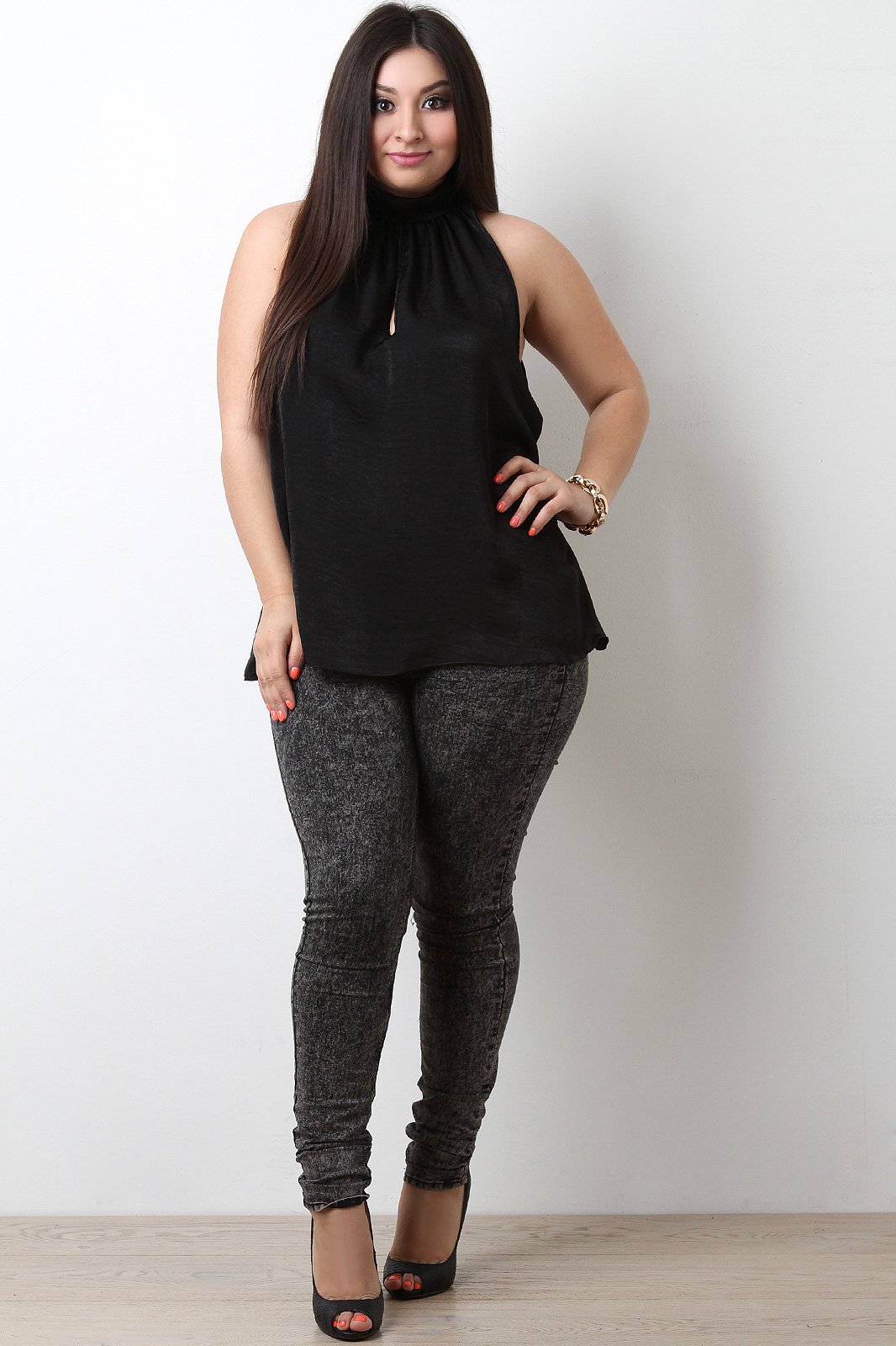 Satin Mock Neck Trapeze Top