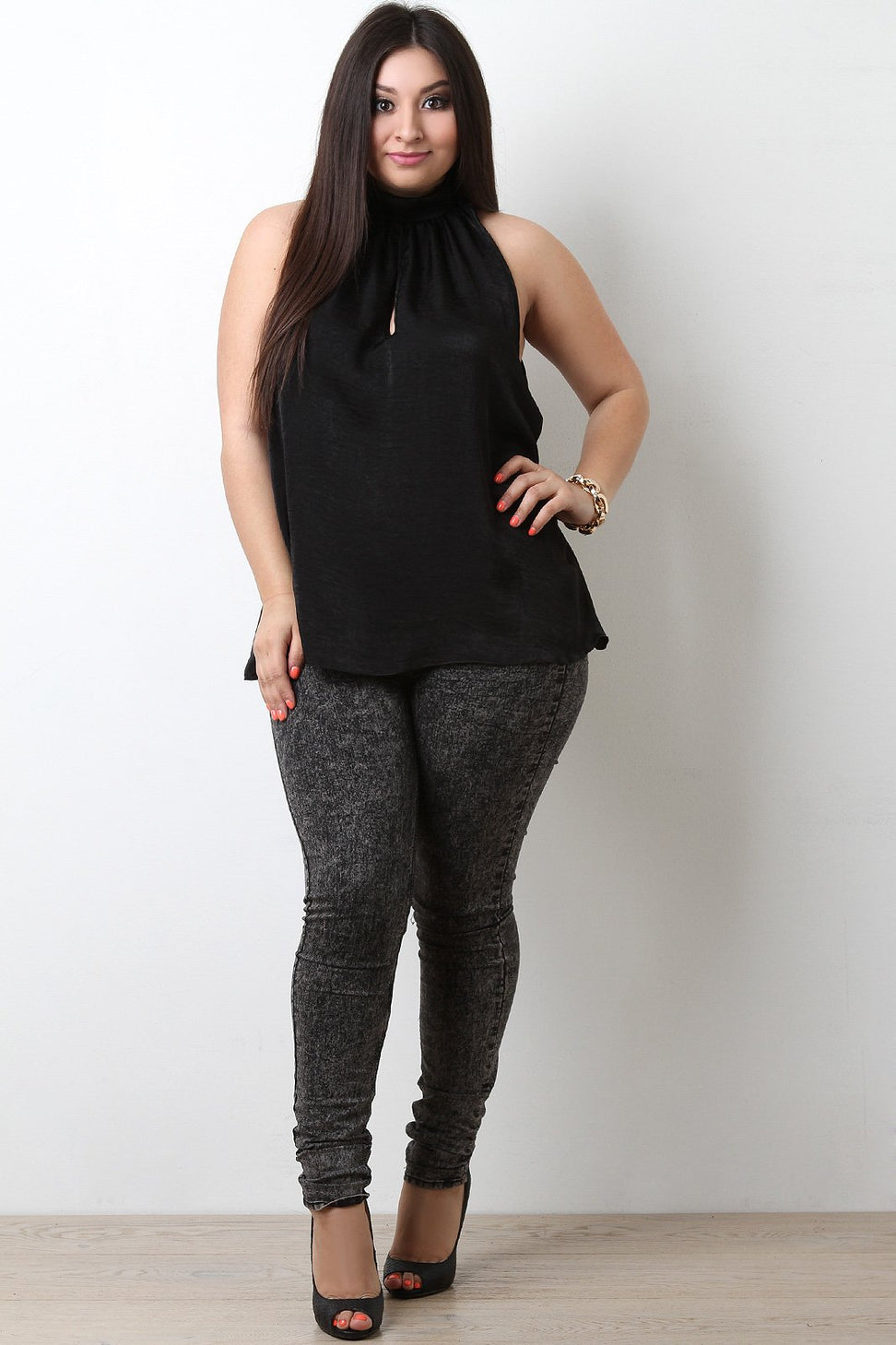 Satin Mock Neck Trapeze Top