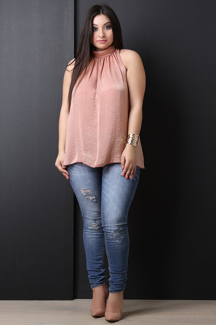 Satin Mock Neck Trapeze Top