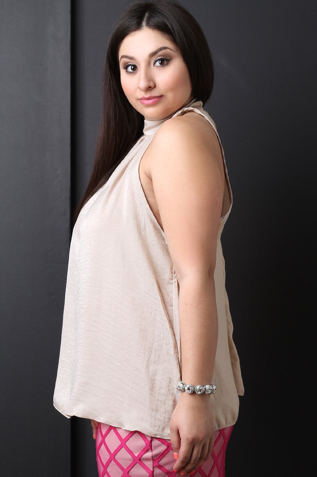 Satin Mock Neck Trapeze Top