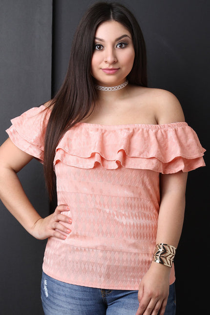 Double Flutter Bardot Diamond Texture Top - NoveltyOne