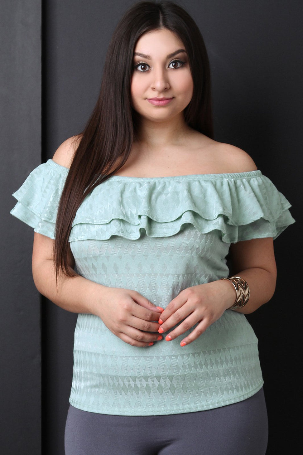 Double Flutter Bardot Diamond Texture Top - NoveltyOne