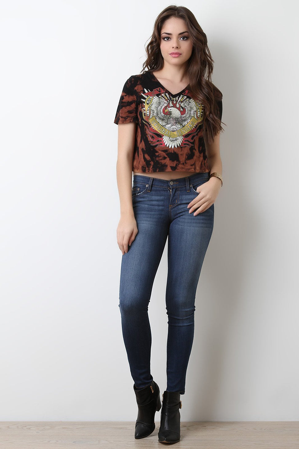 Original Designs Graphic Print Bleach Crop Top