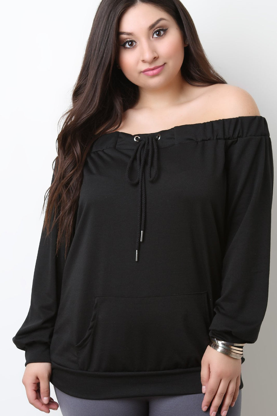 Off The Shoulder Self Tie Pocket Top