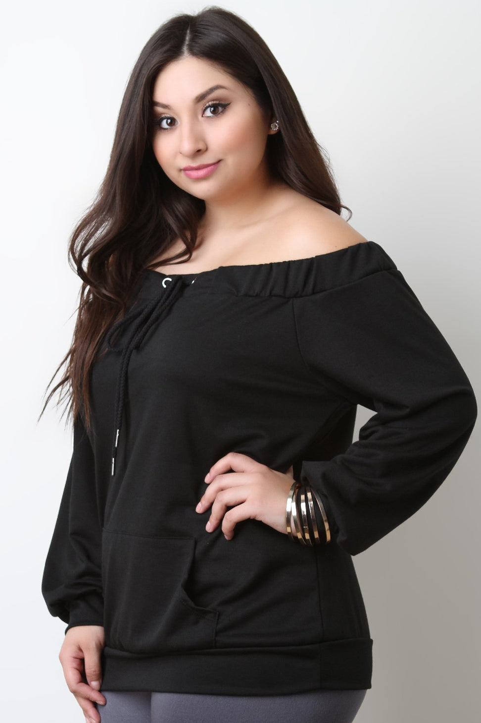 Off The Shoulder Self Tie Pocket Top