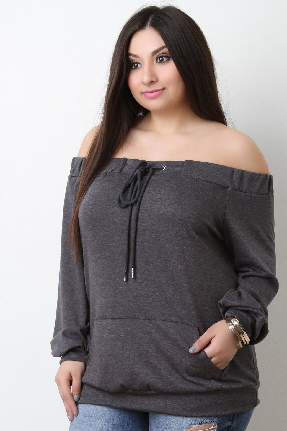Off The Shoulder Self Tie Pocket Top
