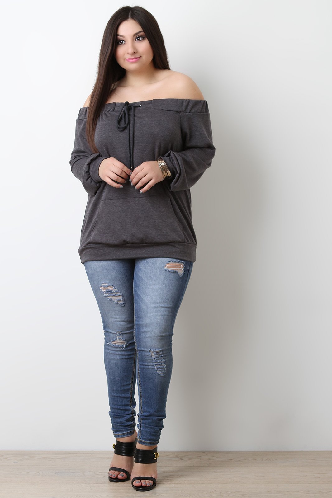 Off The Shoulder Self Tie Pocket Top