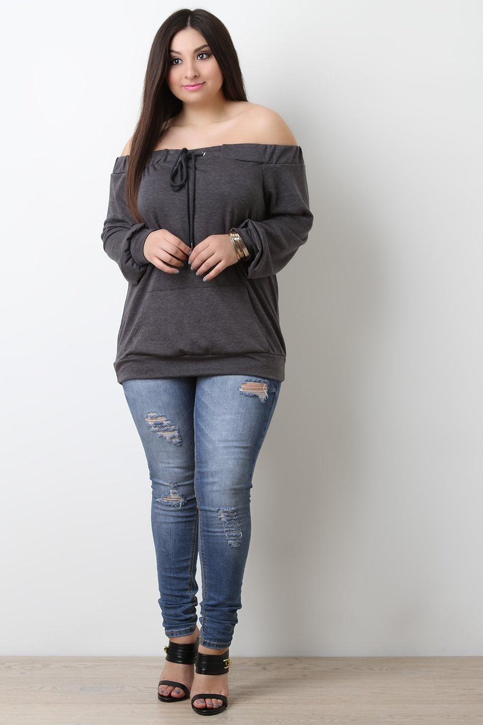 Off The Shoulder Self Tie Pocket Top