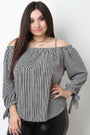 Textured Cold Shoulder Striped Top