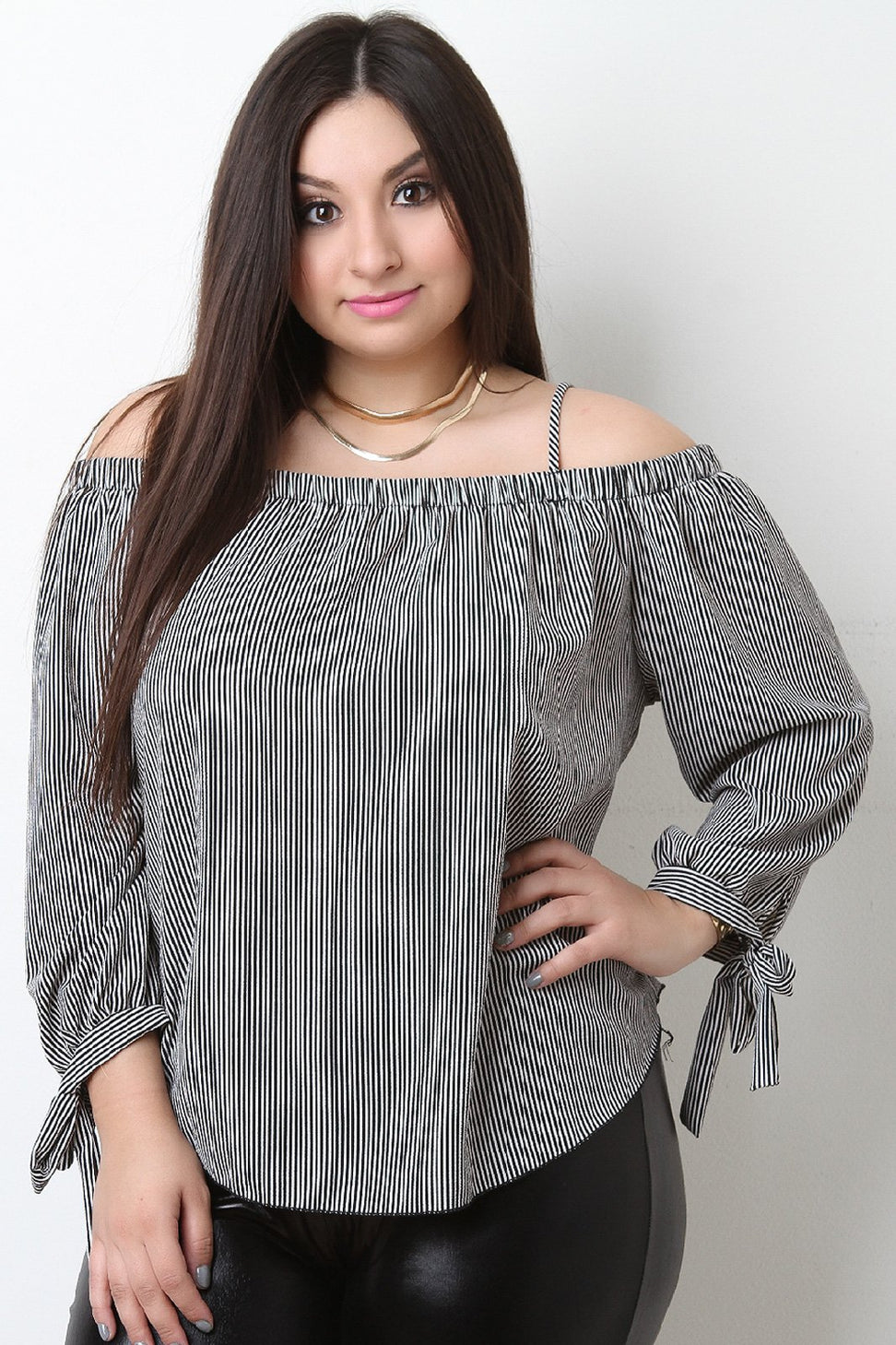 Textured Cold Shoulder Striped Top