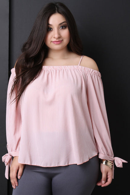 Textured Cold Shoulder Striped Top