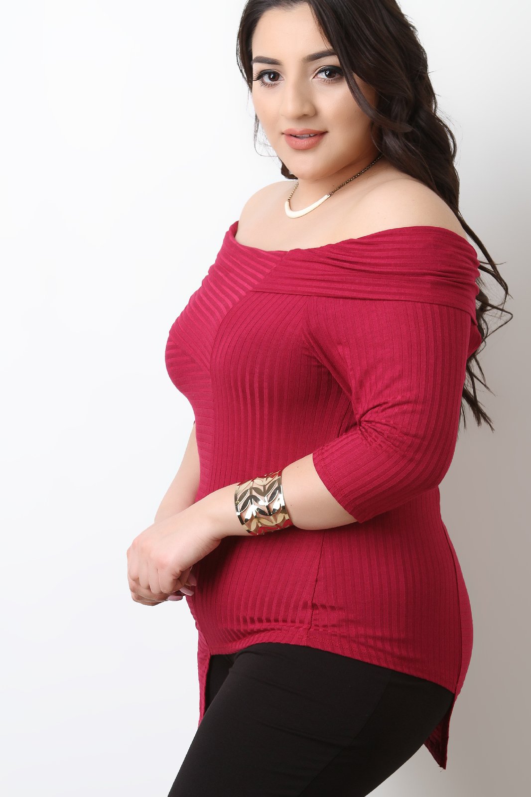 Asymmetrical Off The Shoulder Ribbed Knit Top