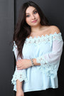 Floral Crochet Trim Chiffon Off-The-Shoulder Peasant Top - NoveltyOne