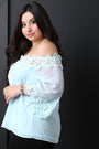 Floral Crochet Trim Chiffon Off-The-Shoulder Peasant Top - NoveltyOne