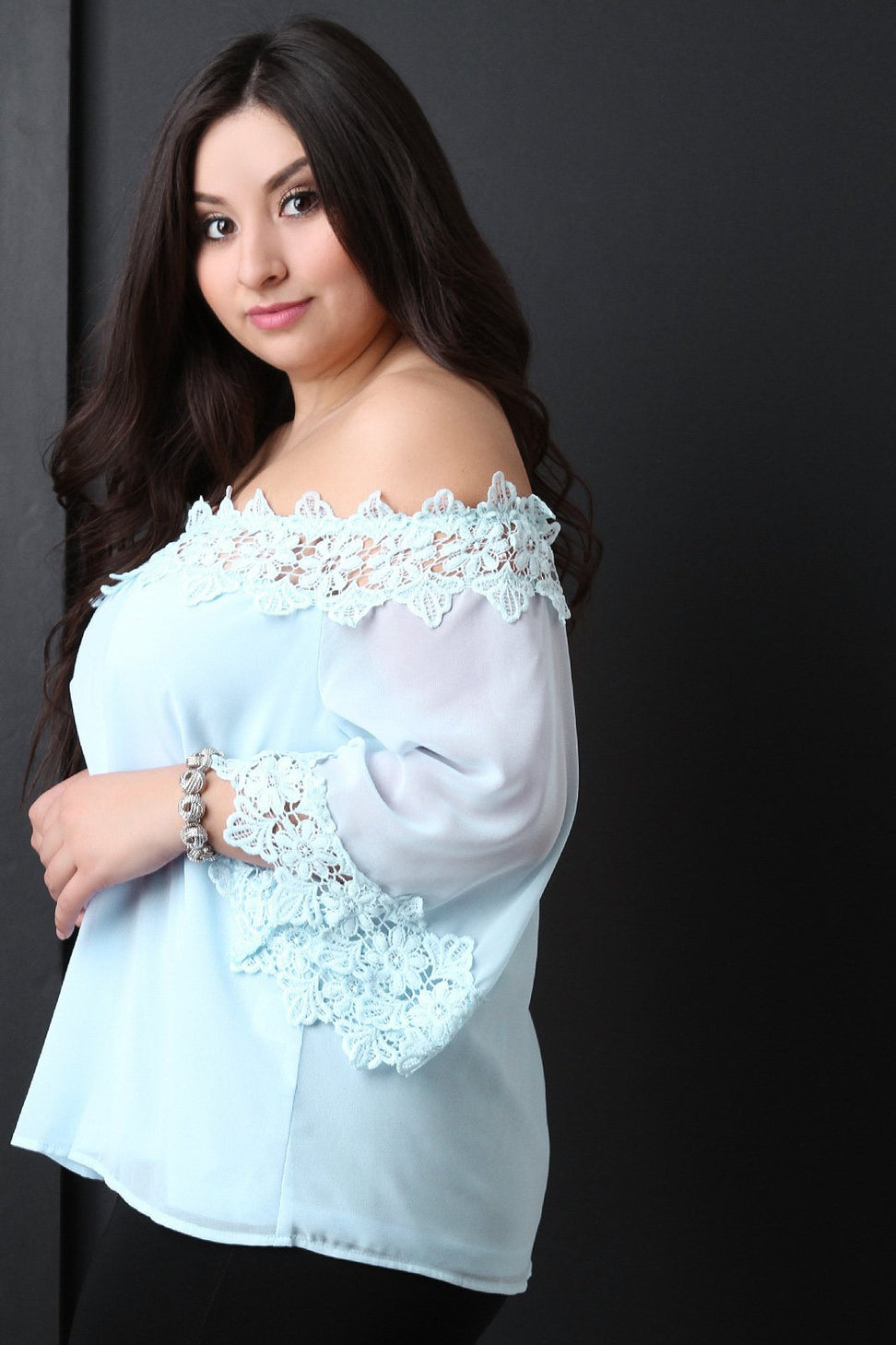 Floral Crochet Trim Chiffon Off-The-Shoulder Peasant Top - NoveltyOne