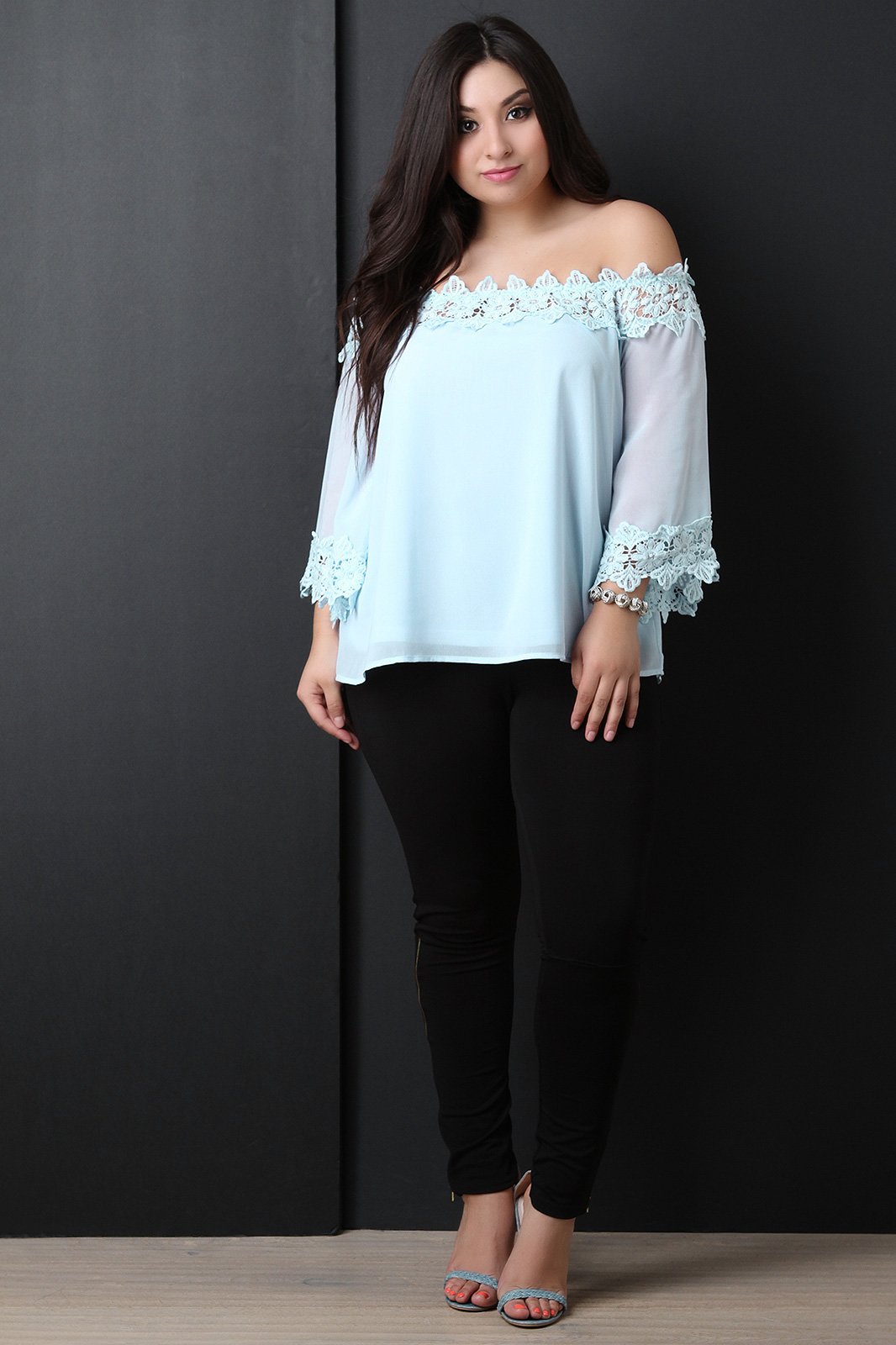 Floral Crochet Trim Chiffon Off-The-Shoulder Peasant Top - NoveltyOne