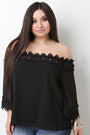 Floral Crochet Trim Chiffon Off-The-Shoulder Peasant Top - NoveltyOne