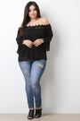 Floral Crochet Trim Chiffon Off-The-Shoulder Peasant Top - NoveltyOne
