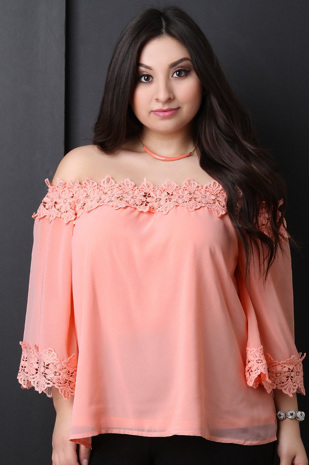 Floral Crochet Trim Chiffon Off-The-Shoulder Peasant Top - NoveltyOne