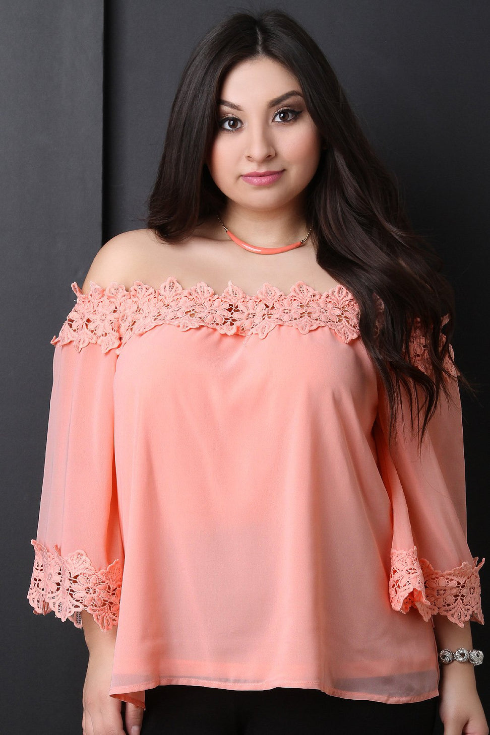 Floral Crochet Trim Chiffon Off-The-Shoulder Peasant Top - NoveltyOne