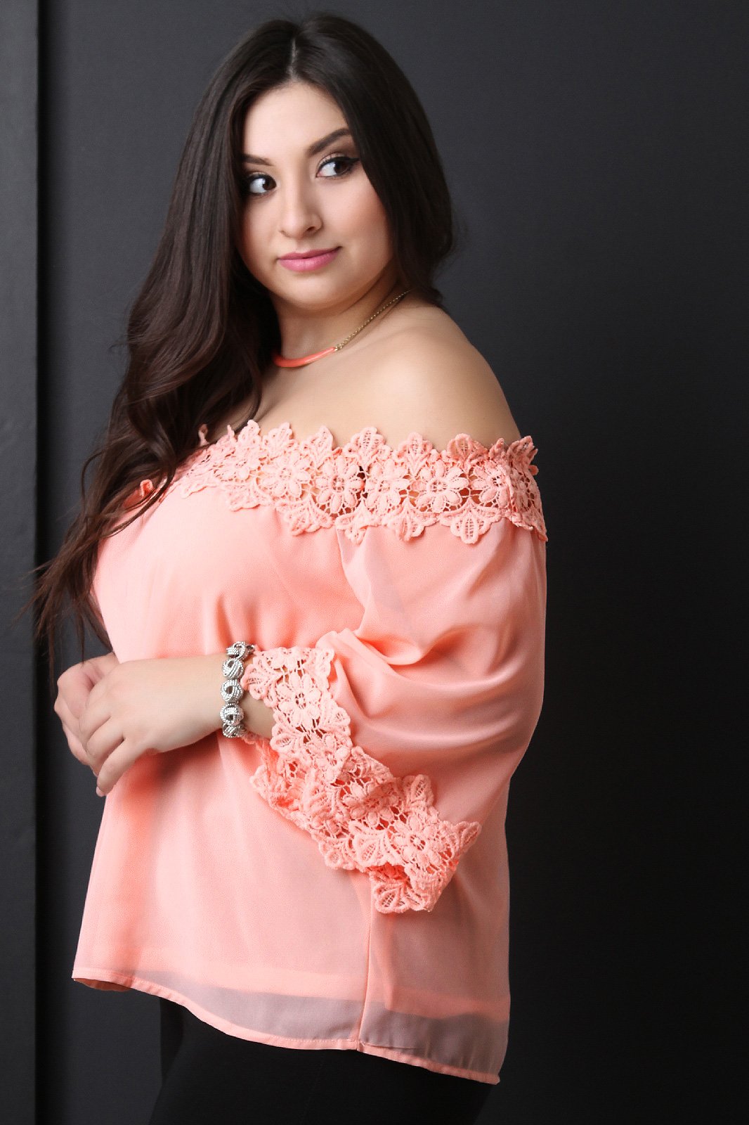 Floral Crochet Trim Chiffon Off-The-Shoulder Peasant Top - NoveltyOne