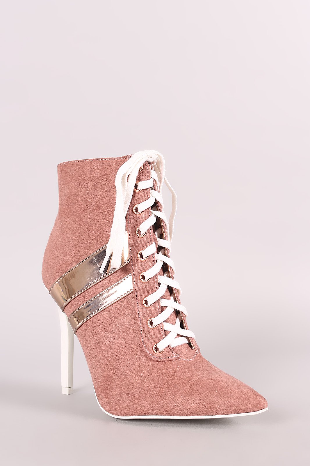 Qupid Sporty Lace Up Pointy Toe Booties