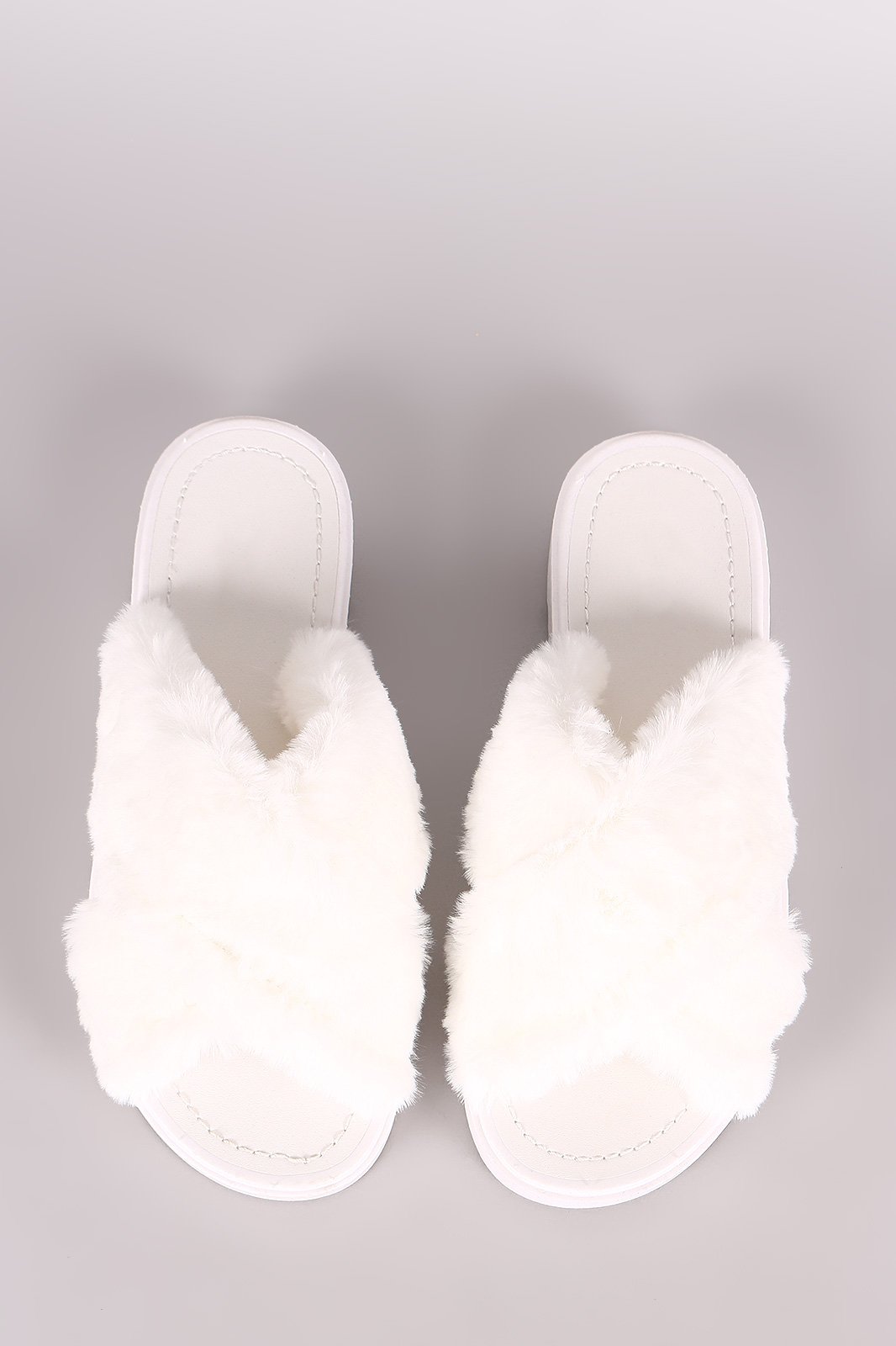 Qupid Crisscross Faux Fur Slide Sandal