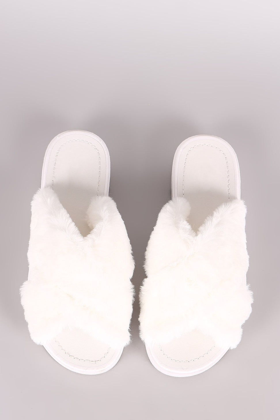 Qupid Crisscross Faux Fur Slide Sandal