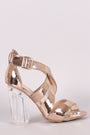 Qupid Metallic Crisscross Chunky Clear Heel