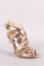 Qupid Metallic Crisscross Chunky Clear Heel